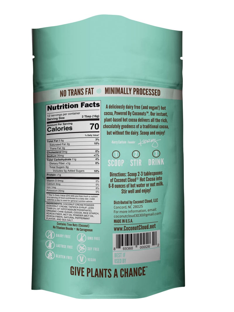 Coconut Cloud: Dairy-Free Instant Peppermint Hot Cocoa Mix | Vegan, Natural, Delicious, Creamy Chocolate (Made in Colorado from Premium Coconut Milk Powder), Peppermint Cocoa, 7 oz - Image 2